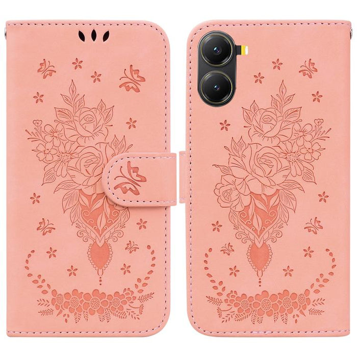 Funda para teléfono de cuero con relieve de mariposa y rosa, For Redmi A7 Pro 4G / 5G 171mm / Poco C85x 5G, For Redmi Turbo 5 Max 5G / Poco X8 Pro Max 5G, For Redmi Turbo 5 5G / Poco X8 Pro 5G, For Redmi Note 15 Pro+ 5G 163.3mm / Poco M8 Pro 5G        ...