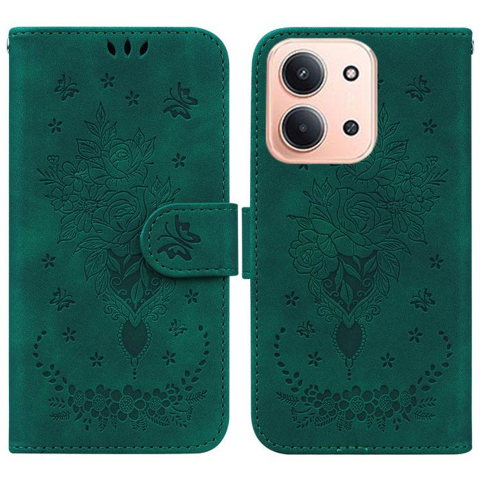 Funda para teléfono de cuero con relieve de mariposa y rosa, For Redmi A7 Pro 4G / 5G 171mm / Poco C85x 5G, For Redmi Turbo 5 Max 5G / Poco X8 Pro Max 5G, For Redmi Turbo 5 5G / Poco X8 Pro 5G, For Redmi Note 15 Pro+ 5G 163.3mm / Poco M8 Pro 5G        ...