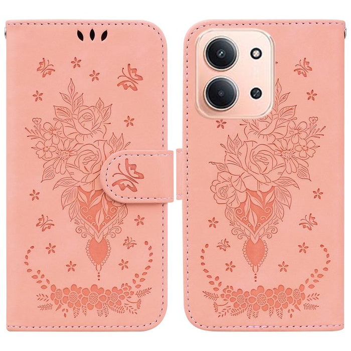 Funda para teléfono de cuero con relieve de mariposa y rosa, For Redmi A7 Pro 4G / 5G 171mm / Poco C85x 5G, For Redmi Turbo 5 Max 5G / Poco X8 Pro Max 5G, For Redmi Turbo 5 5G / Poco X8 Pro 5G, For Redmi Note 15 Pro+ 5G 163.3mm / Poco M8 Pro 5G        ...