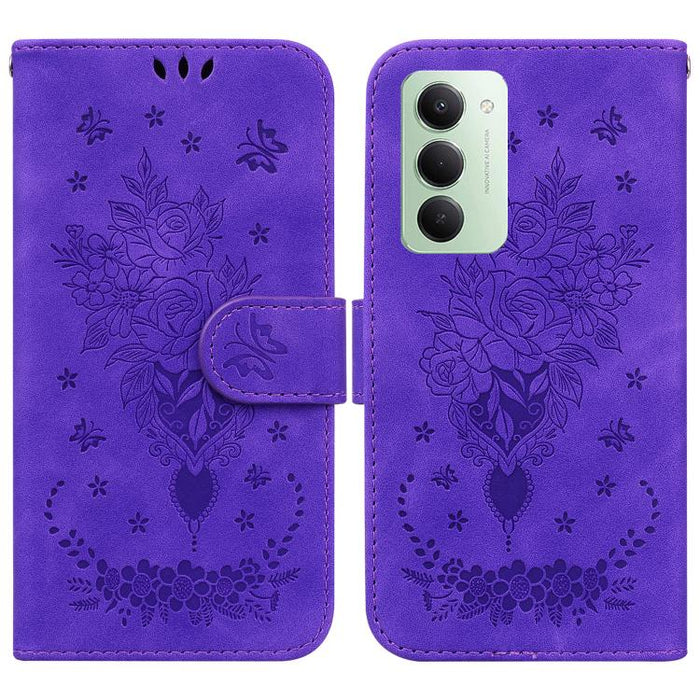Funda para teléfono de cuero con relieve de mariposa y rosa, For Redmi A7 Pro 4G / 5G 171mm / Poco C85x 5G, For Redmi Turbo 5 Max 5G / Poco X8 Pro Max 5G, For Redmi Turbo 5 5G / Poco X8 Pro 5G, For Redmi Note 15 Pro+ 5G 163.3mm / Poco M8 Pro 5G        ...
