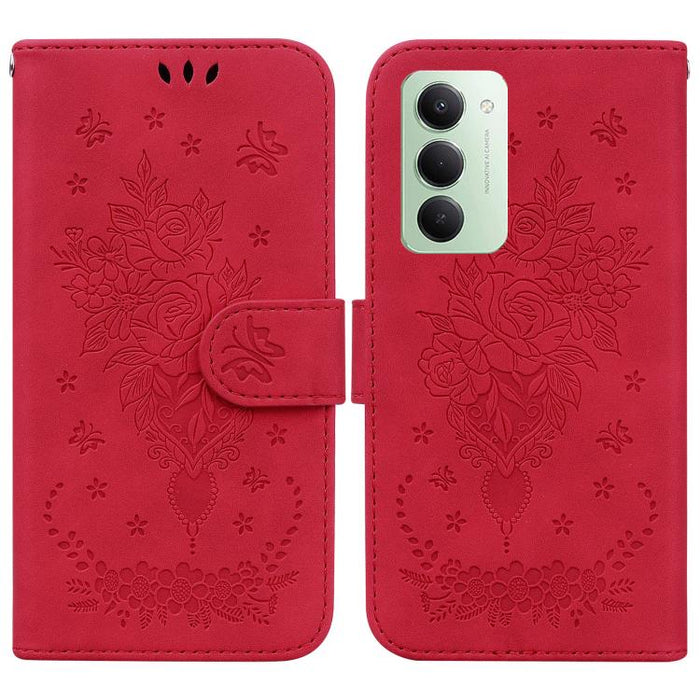 Funda para teléfono de cuero con relieve de mariposa y rosa, For Redmi A7 Pro 4G / 5G 171mm / Poco C85x 5G, For Redmi Turbo 5 Max 5G / Poco X8 Pro Max 5G, For Redmi Turbo 5 5G / Poco X8 Pro 5G, For Redmi Note 15 Pro+ 5G 163.3mm / Poco M8 Pro 5G        ...