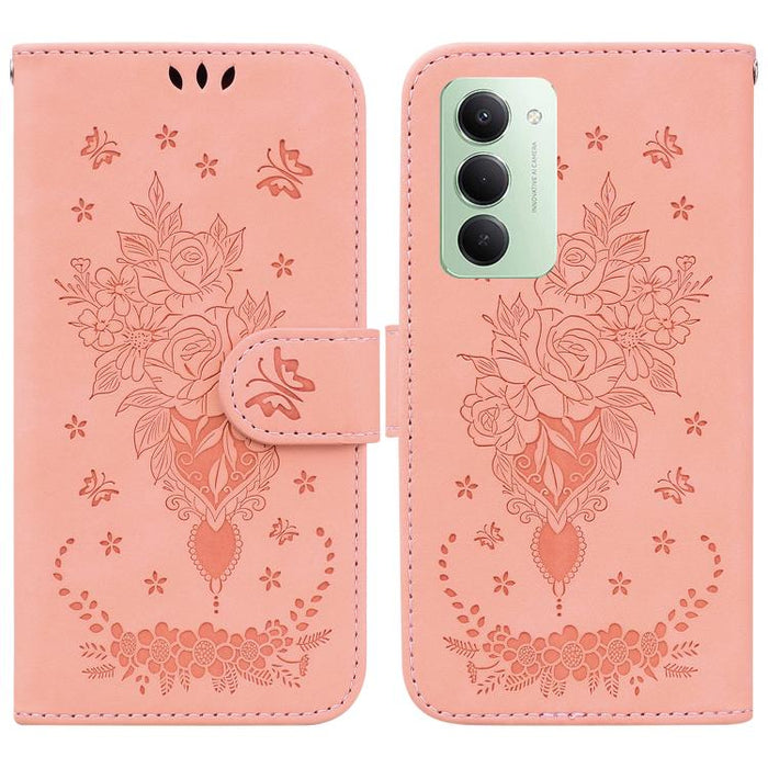Funda para teléfono de cuero con relieve de mariposa y rosa, For Redmi A7 Pro 4G / 5G 171mm / Poco C85x 5G, For Redmi Turbo 5 Max 5G / Poco X8 Pro Max 5G, For Redmi Turbo 5 5G / Poco X8 Pro 5G, For Redmi Note 15 Pro+ 5G 163.3mm / Poco M8 Pro 5G        ...