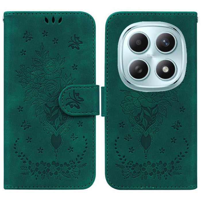 Funda para teléfono de cuero con relieve de mariposa y rosa, For Redmi A7 Pro 4G / 5G 171mm / Poco C85x 5G, For Redmi Turbo 5 Max 5G / Poco X8 Pro Max 5G, For Redmi Turbo 5 5G / Poco X8 Pro 5G, For Redmi Note 15 Pro+ 5G 163.3mm / Poco M8 Pro 5G        ...