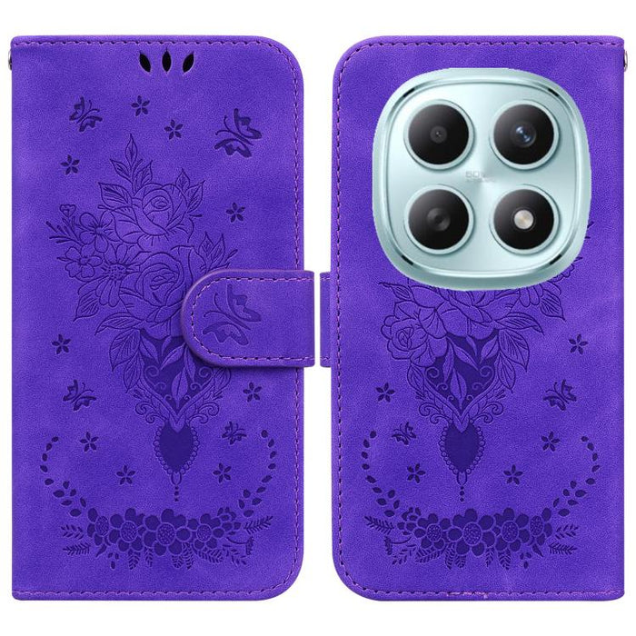 Funda para teléfono de cuero con relieve de mariposa y rosa, For Redmi A7 Pro 4G / 5G 171mm / Poco C85x 5G, For Redmi Turbo 5 Max 5G / Poco X8 Pro Max 5G, For Redmi Turbo 5 5G / Poco X8 Pro 5G, For Redmi Note 15 Pro+ 5G 163.3mm / Poco M8 Pro 5G        ...