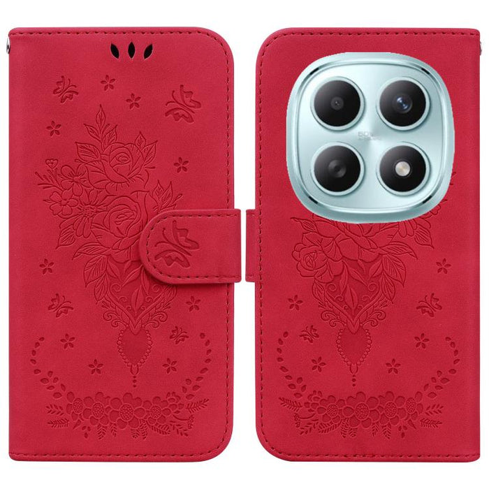 Funda para teléfono de cuero con relieve de mariposa y rosa, For Redmi A7 Pro 4G / 5G 171mm / Poco C85x 5G, For Redmi Turbo 5 Max 5G / Poco X8 Pro Max 5G, For Redmi Turbo 5 5G / Poco X8 Pro 5G, For Redmi Note 15 Pro+ 5G 163.3mm / Poco M8 Pro 5G        ...