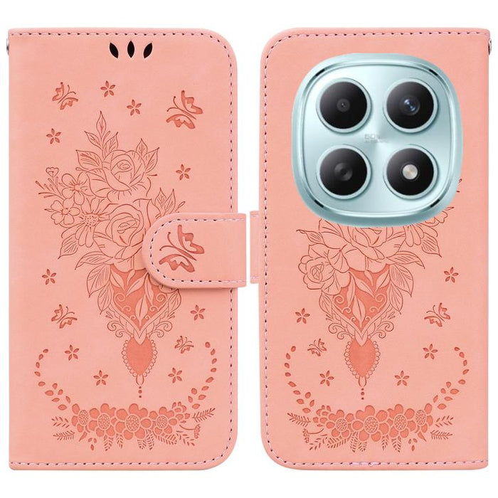 Funda para teléfono de cuero con relieve de mariposa y rosa, For Redmi A7 Pro 4G / 5G 171mm / Poco C85x 5G, For Redmi Turbo 5 Max 5G / Poco X8 Pro Max 5G, For Redmi Turbo 5 5G / Poco X8 Pro 5G, For Redmi Note 15 Pro+ 5G 163.3mm / Poco M8 Pro 5G        ...