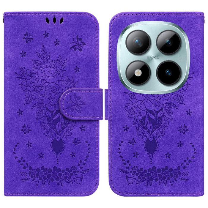 Funda para teléfono de cuero con relieve de mariposa y rosa, For Redmi A7 Pro 4G / 5G 171mm / Poco C85x 5G, For Redmi Turbo 5 Max 5G / Poco X8 Pro Max 5G, For Redmi Turbo 5 5G / Poco X8 Pro 5G, For Redmi Note 15 Pro+ 5G 163.3mm / Poco M8 Pro 5G        ...