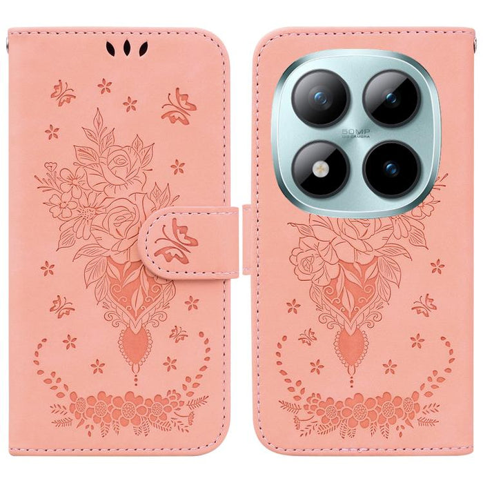 Funda para teléfono de cuero con relieve de mariposa y rosa, For Redmi A7 Pro 4G / 5G 171mm / Poco C85x 5G, For Redmi Turbo 5 Max 5G / Poco X8 Pro Max 5G, For Redmi Turbo 5 5G / Poco X8 Pro 5G, For Redmi Note 15 Pro+ 5G 163.3mm / Poco M8 Pro 5G        ...