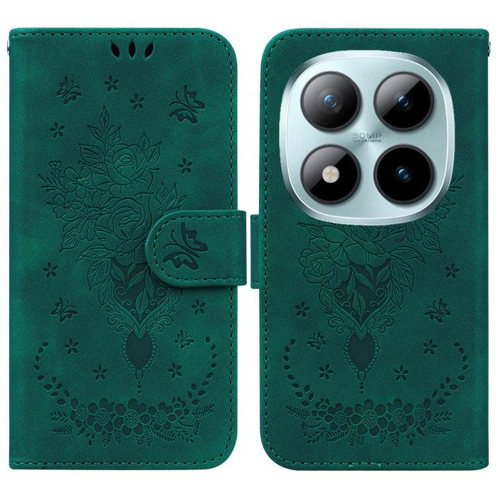 Funda para teléfono de cuero con relieve de mariposa y rosa, For Redmi A7 Pro 4G / 5G 171mm / Poco C85x 5G, For Redmi Turbo 5 Max 5G / Poco X8 Pro Max 5G, For Redmi Turbo 5 5G / Poco X8 Pro 5G, For Redmi Note 15 Pro+ 5G 163.3mm / Poco M8 Pro 5G        ...