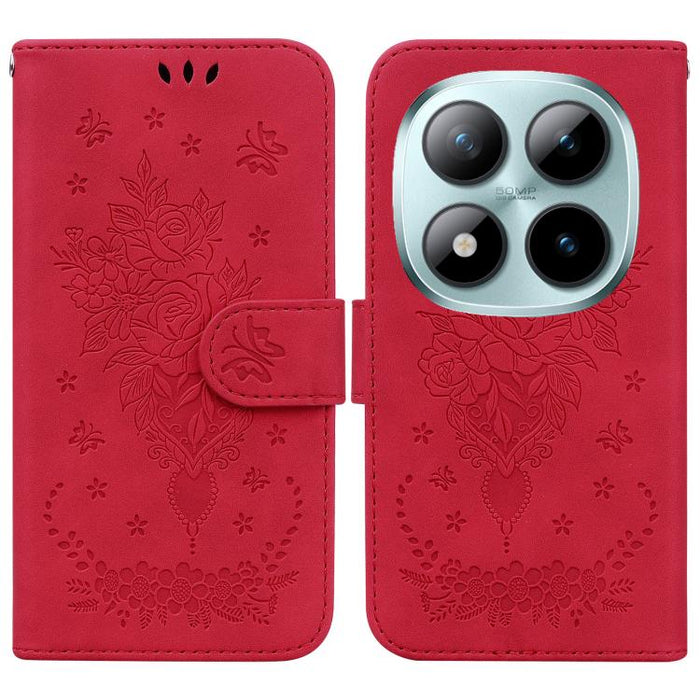 Funda para teléfono de cuero con relieve de mariposa y rosa, For Redmi A7 Pro 4G / 5G 171mm / Poco C85x 5G, For Redmi Turbo 5 Max 5G / Poco X8 Pro Max 5G, For Redmi Turbo 5 5G / Poco X8 Pro 5G, For Redmi Note 15 Pro+ 5G 163.3mm / Poco M8 Pro 5G        ...