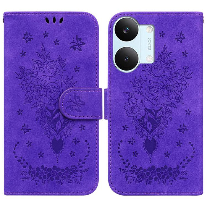 Funda para teléfono de cuero con relieve de mariposa y rosa, For Redmi A7 Pro 4G / 5G 171mm / Poco C85x 5G, For Redmi Turbo 5 Max 5G / Poco X8 Pro Max 5G, For Redmi Turbo 5 5G / Poco X8 Pro 5G, For Redmi Note 15 Pro+ 5G 163.3mm / Poco M8 Pro 5G        ...