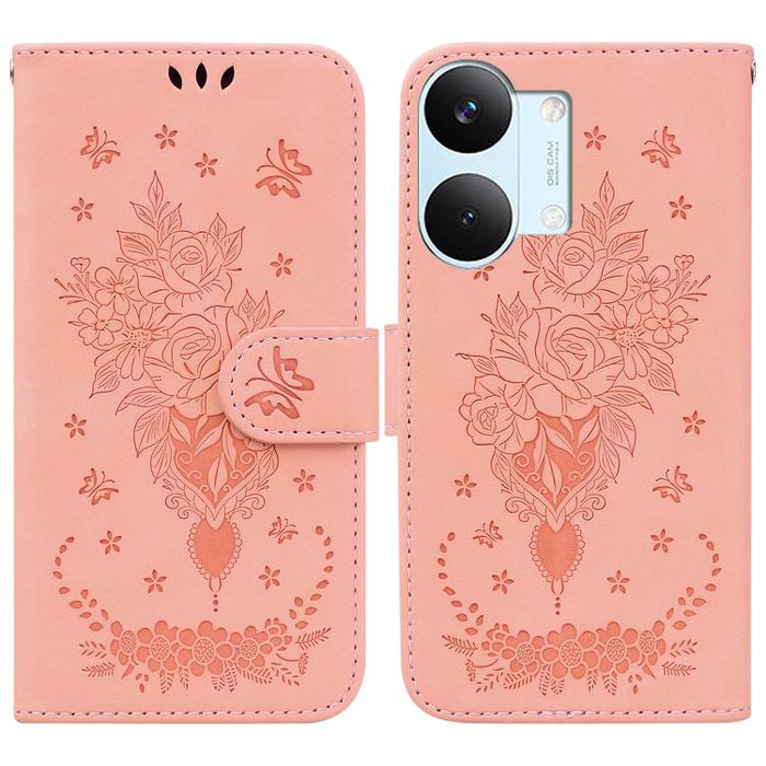 Funda para teléfono de cuero con relieve de mariposa y rosa, For Redmi A7 Pro 4G / 5G 171mm / Poco C85x 5G, For Redmi Turbo 5 Max 5G / Poco X8 Pro Max 5G, For Redmi Turbo 5 5G / Poco X8 Pro 5G, For Redmi Note 15 Pro+ 5G 163.3mm / Poco M8 Pro 5G        ...