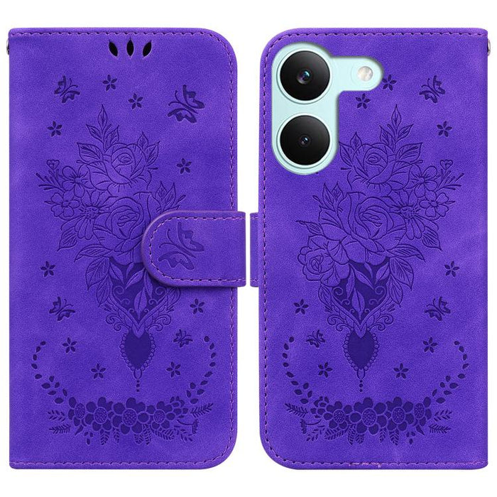Funda para teléfono de cuero con relieve de mariposa y rosa, For Redmi A7 Pro 4G / 5G 171mm / Poco C85x 5G, For Redmi Turbo 5 Max 5G / Poco X8 Pro Max 5G, For Redmi Turbo 5 5G / Poco X8 Pro 5G, For Redmi Note 15 Pro+ 5G 163.3mm / Poco M8 Pro 5G        ...