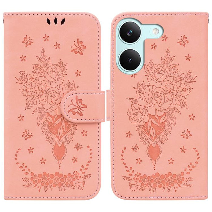Funda para teléfono de cuero con relieve de mariposa y rosa, For Redmi A7 Pro 4G / 5G 171mm / Poco C85x 5G, For Redmi Turbo 5 Max 5G / Poco X8 Pro Max 5G, For Redmi Turbo 5 5G / Poco X8 Pro 5G, For Redmi Note 15 Pro+ 5G 163.3mm / Poco M8 Pro 5G        ...