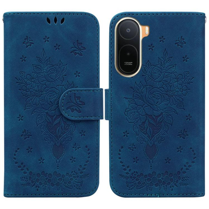 Funda para teléfono de cuero con relieve de mariposa y rosa, For Redmi A7 Pro 4G / 5G 171mm / Poco C85x 5G, For Redmi Turbo 5 Max 5G / Poco X8 Pro Max 5G, For Redmi Turbo 5 5G / Poco X8 Pro 5G, For Redmi Note 15 Pro+ 5G 163.3mm / Poco M8 Pro 5G        ...