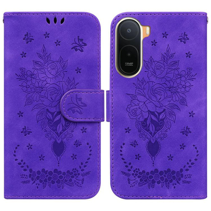 Funda para teléfono de cuero con relieve de mariposa y rosa, For Redmi A7 Pro 4G / 5G 171mm / Poco C85x 5G, For Redmi Turbo 5 Max 5G / Poco X8 Pro Max 5G, For Redmi Turbo 5 5G / Poco X8 Pro 5G, For Redmi Note 15 Pro+ 5G 163.3mm / Poco M8 Pro 5G        ...