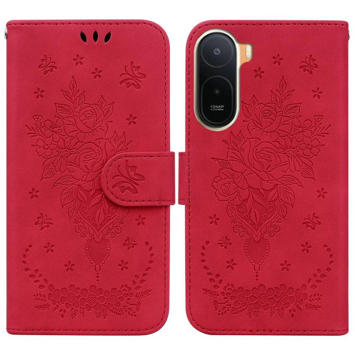 Funda para teléfono de cuero con relieve de mariposa y rosa, For Redmi A7 Pro 4G / 5G 171mm / Poco C85x 5G, For Redmi Turbo 5 Max 5G / Poco X8 Pro Max 5G, For Redmi Turbo 5 5G / Poco X8 Pro 5G, For Redmi Note 15 Pro+ 5G 163.3mm / Poco M8 Pro 5G        ...