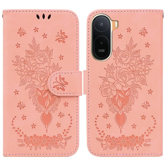 Funda para teléfono de cuero con relieve de mariposa y rosa, For Redmi A7 Pro 4G / 5G 171mm / Poco C85x 5G, For Redmi Turbo 5 Max 5G / Poco X8 Pro Max 5G, For Redmi Turbo 5 5G / Poco X8 Pro 5G, For Redmi Note 15 Pro+ 5G 163.3mm / Poco M8 Pro 5G        ...