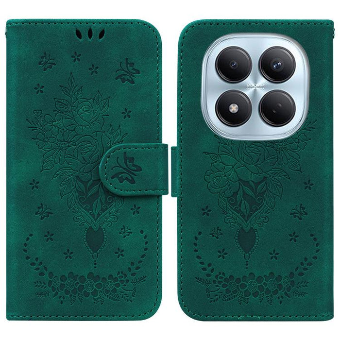Funda para teléfono de cuero con relieve de mariposa y rosa, For Redmi A7 Pro 4G / 5G 171mm / Poco C85x 5G, For Redmi Turbo 5 Max 5G / Poco X8 Pro Max 5G, For Redmi Turbo 5 5G / Poco X8 Pro 5G, For Redmi Note 15 Pro+ 5G 163.3mm / Poco M8 Pro 5G        ...