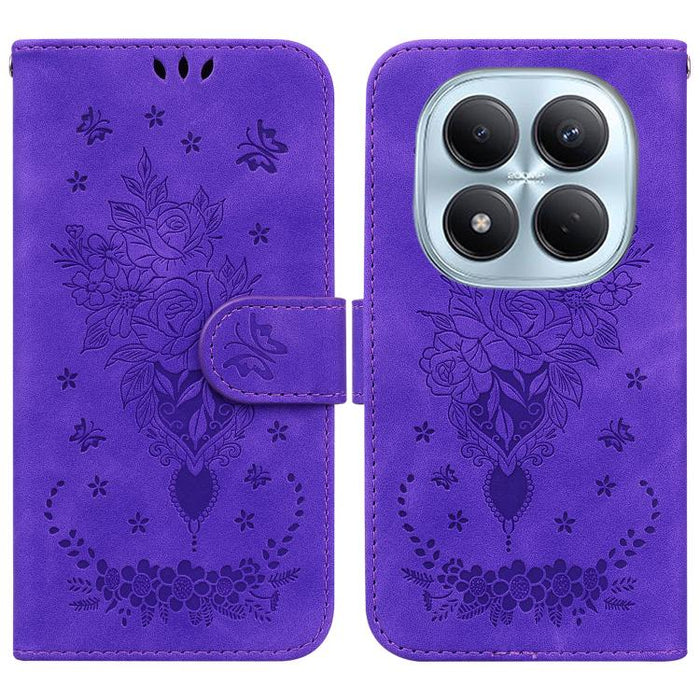 Funda para teléfono de cuero con relieve de mariposa y rosa, For Redmi A7 Pro 4G / 5G 171mm / Poco C85x 5G, For Redmi Turbo 5 Max 5G / Poco X8 Pro Max 5G, For Redmi Turbo 5 5G / Poco X8 Pro 5G, For Redmi Note 15 Pro+ 5G 163.3mm / Poco M8 Pro 5G        ...