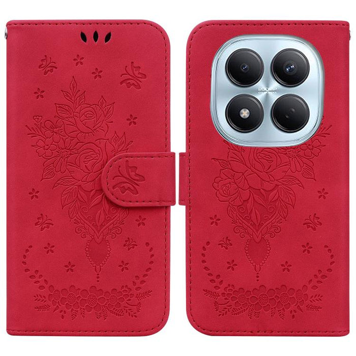 Funda para teléfono de cuero con relieve de mariposa y rosa, For Redmi A7 Pro 4G / 5G 171mm / Poco C85x 5G, For Redmi Turbo 5 Max 5G / Poco X8 Pro Max 5G, For Redmi Turbo 5 5G / Poco X8 Pro 5G, For Redmi Note 15 Pro+ 5G 163.3mm / Poco M8 Pro 5G        ...