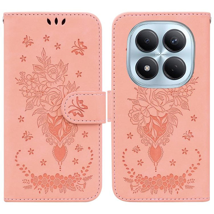 Funda para teléfono de cuero con relieve de mariposa y rosa, For Redmi A7 Pro 4G / 5G 171mm / Poco C85x 5G, For Redmi Turbo 5 Max 5G / Poco X8 Pro Max 5G, For Redmi Turbo 5 5G / Poco X8 Pro 5G, For Redmi Note 15 Pro+ 5G 163.3mm / Poco M8 Pro 5G        ...