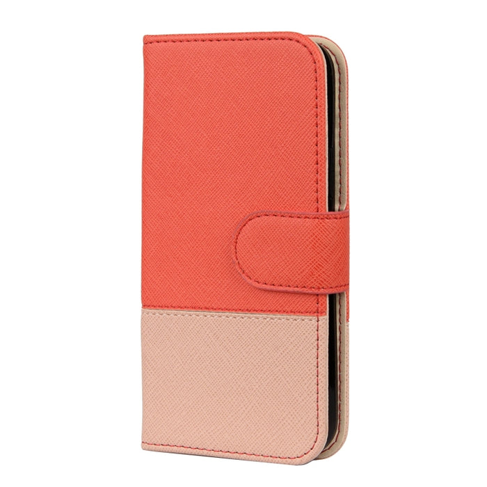 Estuche de cuero con tapa horizontal de color de empalme con soporte y marco de fotos y ranuras para tarjetas y billetera