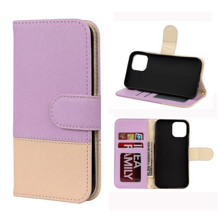 Estuche de cuero con tapa horizontal de color de empalme con soporte y marco de fotos y ranuras para tarjetas y billetera