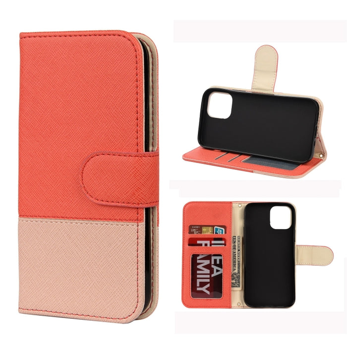 Estuche de cuero con tapa horizontal de color de empalme con soporte y marco de fotos y ranuras para tarjetas y billetera