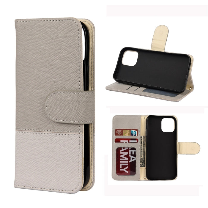 Estuche de cuero con tapa horizontal de color de empalme con soporte y marco de fotos y ranuras para tarjetas y billetera