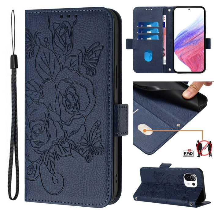 Funda de cuero antirrobo para teléfono con RFID y diseño de rosas en relieve, For Xiaomi Poco X4 Pro 5G, For Xiaomi Mi 11 Lite, For Xiaomi 11T / 11T Pro, For Xiaomi Poco X3 GT, For Xiaomi Poco X3 / X3 NFC / X3 Pro, For Xiaomi Mi 11 Ultra               ...