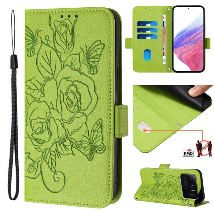 Funda de cuero antirrobo para teléfono con RFID y diseño de rosas en relieve, For Xiaomi Poco X4 Pro 5G, For Xiaomi Mi 11 Lite, For Xiaomi 11T / 11T Pro, For Xiaomi Poco X3 GT, For Xiaomi Poco X3 / X3 NFC / X3 Pro, For Xiaomi Mi 11 Ultra               ...