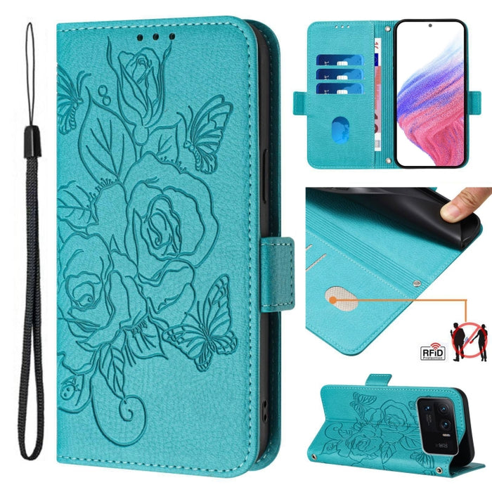 Funda de cuero antirrobo para teléfono con RFID y diseño de rosas en relieve, For Xiaomi Poco X4 Pro 5G, For Xiaomi Mi 11 Lite, For Xiaomi 11T / 11T Pro, For Xiaomi Poco X3 GT, For Xiaomi Poco X3 / X3 NFC / X3 Pro, For Xiaomi Mi 11 Ultra               ...
