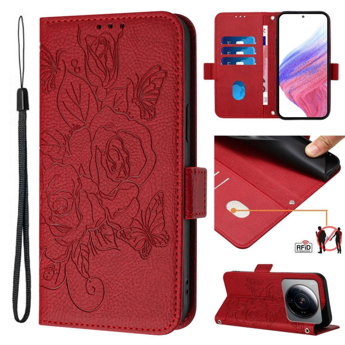 Funda de cuero antirrobo para teléfono con RFID y diseño de rosas en relieve, For Xiaomi Poco F6 5G, For Xiaomi Poco X6 Neo 5G, For Xiaomi 14 Ultra 5G Global, For Xiaomi 14 Pro 5G, For Xiaomi 14 5G, For Xiaomi 13 Ultra, For Xiaomi Civi 3 5G            ...