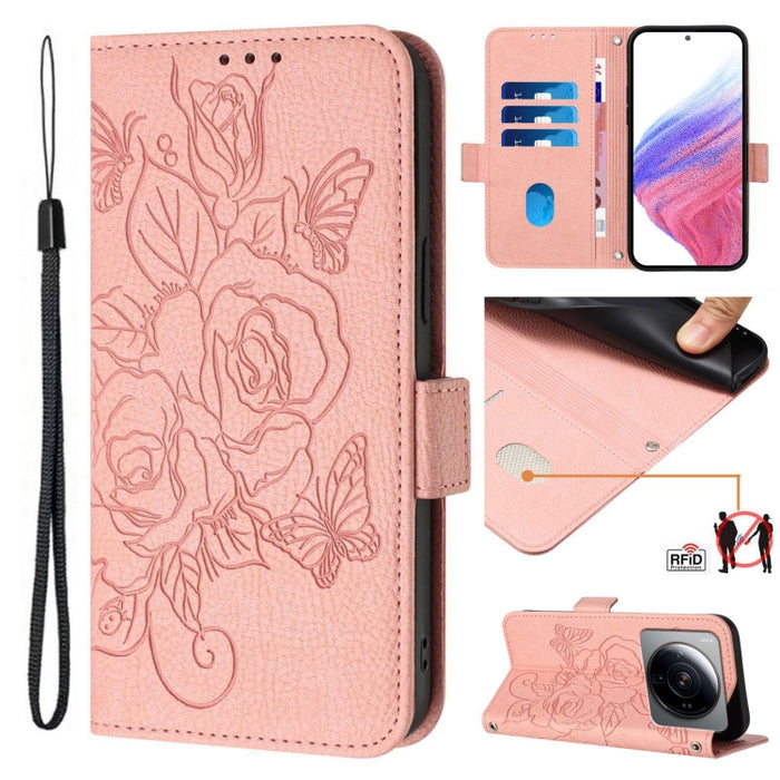 Funda de cuero antirrobo para teléfono con RFID y diseño de rosas en relieve, For Xiaomi Poco F6 5G, For Xiaomi Poco X6 Neo 5G, For Xiaomi 14 Ultra 5G Global, For Xiaomi 14 Pro 5G, For Xiaomi 14 5G, For Xiaomi 13 Ultra, For Xiaomi Civi 3 5G            ...