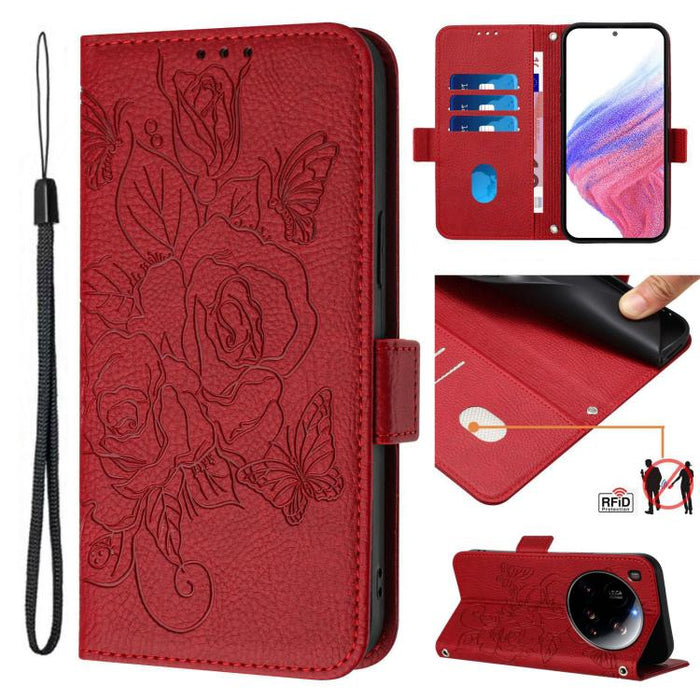 Funda de cuero antirrobo para teléfono con RFID y diseño de rosas en relieve, For Xiaomi Poco M7 4G 169mm, For Redmi 15 5G Global / 15 4G SEA 169.5mm, For Xiaomi 15T Pro 5G, For Xiaomi 15T 5G, For Xiaomi Civi 5 Pro 5G, For Xiaomi 15S Pro 5G            ...