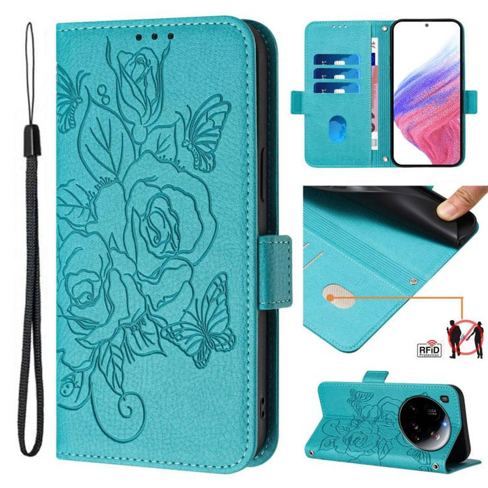 Funda de cuero antirrobo para teléfono con RFID y diseño de rosas en relieve, For Xiaomi Poco M7 4G 169mm, For Redmi 15 5G Global / 15 4G SEA 169.5mm, For Xiaomi 15T Pro 5G, For Xiaomi 15T 5G, For Xiaomi Civi 5 Pro 5G, For Xiaomi 15S Pro 5G            ...