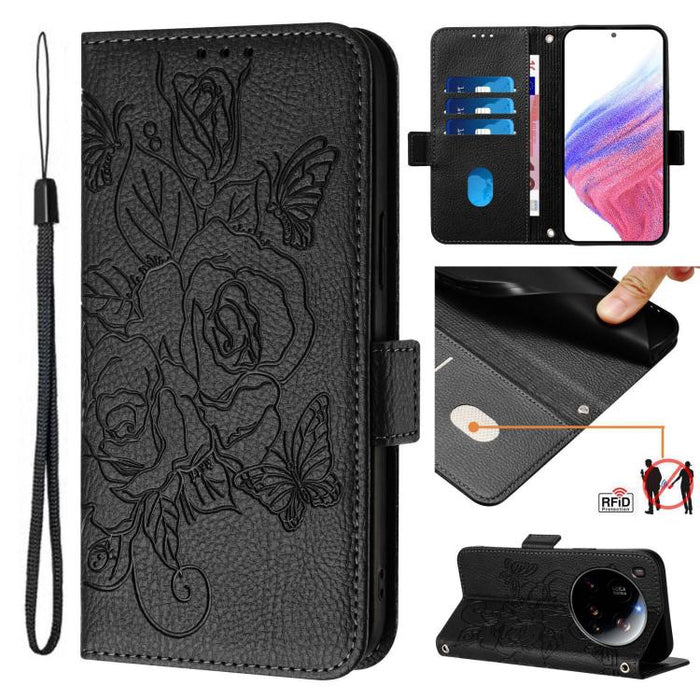 Funda de cuero antirrobo para teléfono con RFID y diseño de rosas en relieve, For Xiaomi Poco M7 4G 169mm, For Redmi 15 5G Global / 15 4G SEA 169.5mm, For Xiaomi 15T Pro 5G, For Xiaomi 15T 5G, For Xiaomi Civi 5 Pro 5G, For Xiaomi 15S Pro 5G            ...