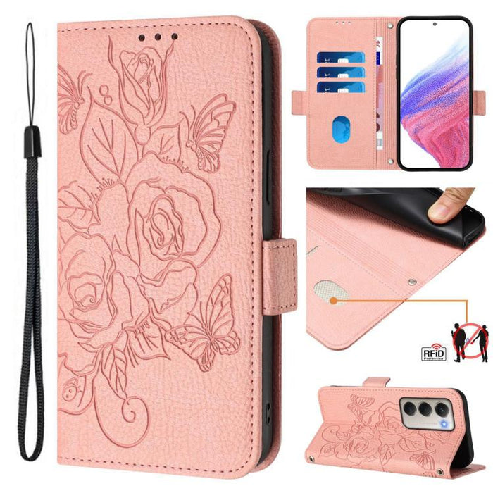 Funda de cuero antirrobo para teléfono con RFID y diseño de rosas en relieve, For Xiaomi Poco M7 4G 169mm, For Redmi 15 5G Global / 15 4G SEA 169.5mm, For Xiaomi 15T Pro 5G, For Xiaomi 15T 5G, For Xiaomi Civi 5 Pro 5G, For Xiaomi 15S Pro 5G            ...