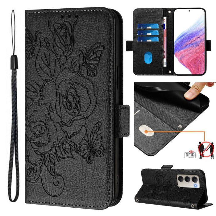 Funda de cuero antirrobo para teléfono con RFID y diseño de rosas en relieve, For Xiaomi Poco M7 4G 169mm, For Redmi 15 5G Global / 15 4G SEA 169.5mm, For Xiaomi 15T Pro 5G, For Xiaomi 15T 5G, For Xiaomi Civi 5 Pro 5G, For Xiaomi 15S Pro 5G            ...