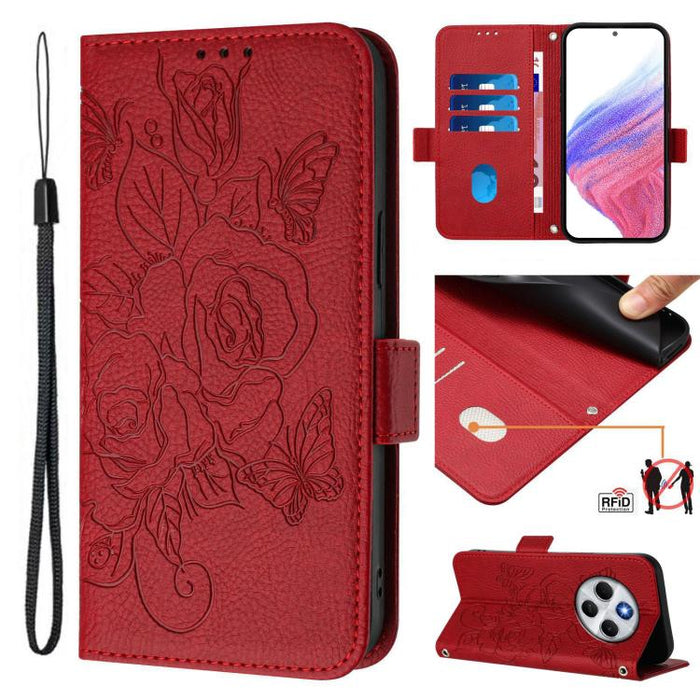 Funda de cuero antirrobo para teléfono con RFID y diseño de rosas en relieve, For Xiaomi Poco M7 4G 169mm, For Redmi 15 5G Global / 15 4G SEA 169.5mm, For Xiaomi 15T Pro 5G, For Xiaomi 15T 5G, For Xiaomi Civi 5 Pro 5G, For Xiaomi 15S Pro 5G            ...