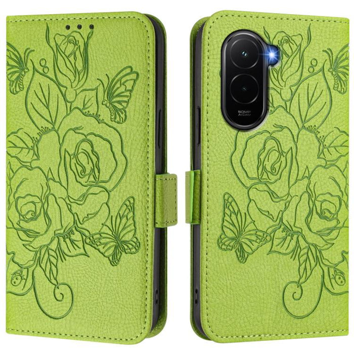 Funda de cuero antirrobo para teléfono con RFID y diseño de rosas en relieve, For Xiaomi Poco M7 4G 169mm, For Redmi 15 5G Global / 15 4G SEA 169.5mm, For Xiaomi 15T Pro 5G, For Xiaomi 15T 5G, For Xiaomi Civi 5 Pro 5G, For Xiaomi 15S Pro 5G            ...