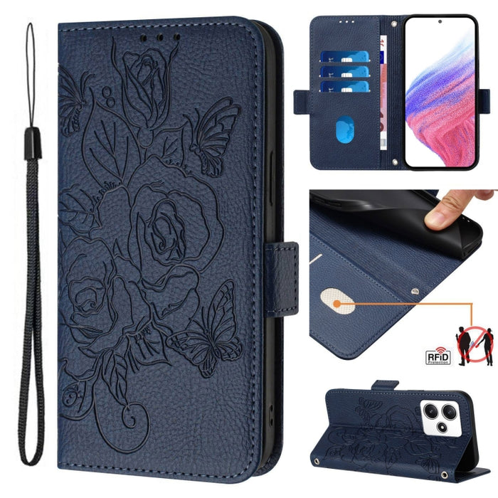 Funda de cuero antirrobo para teléfono con RFID y diseño de rosas en relieve, For Redmi K70 Ultra 5G Global, For Redmi 13 4G / Note 13R, For Redmi A3 / Xiaomi Poco C61 4G Global, For Redmi Note 13 Pro 4G Global, For Redmi 13C 4G Global / Xiaomi Poco C6...