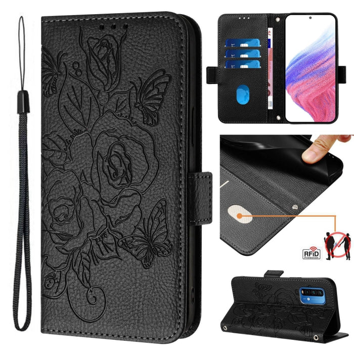 Funda de cuero antirrobo para teléfono con RFID y diseño de rosas en relieve, For Redmi Note 10 4G / Note 10S 4G, For Redmi Note 11 Pro+ 5G European, For Redmi 10C / Xiaomi Poco C40, For Redmi Note 11S 5G / Xiaomi Poco M4 Pro 5G, For Redmi 10A / 9C    ...