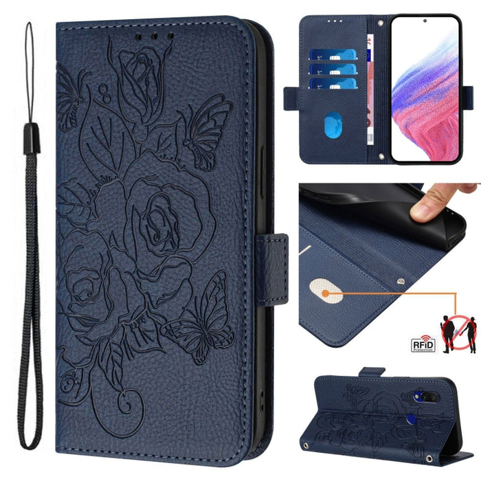 Funda de cuero antirrobo para teléfono con RFID y diseño de rosas en relieve, For Redmi 10X 4G / Note 9 4G Global, For Redmi K30s / Xiaomi Mi 10T / 10T Pro, For Redmi 8, For Redmi Note 8, For Redmi Note 8 Pro, For Redmi Note 7 / 7 Pro / 7S, For Redmi 7