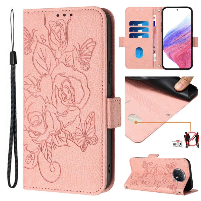 Funda de cuero antirrobo para teléfono con RFID y diseño de rosas en relieve, For Redmi Note 10 4G / Note 10S 4G, For Redmi Note 11 Pro+ 5G European, For Redmi 10C / Xiaomi Poco C40, For Redmi Note 11S 5G / Xiaomi Poco M4 Pro 5G, For Redmi 10A / 9C    ...