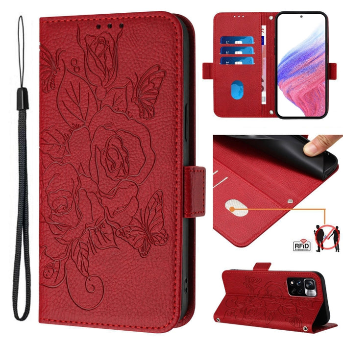 Funda de cuero antirrobo para teléfono con RFID y diseño de rosas en relieve, For Redmi A2+ / Xiaomi Poco C51, For Redmi A1+ 4G / Xiaomi Poco C50 4G, For Redmi Note 11 Pro 5G / 4G / Global, For Redmi Note 11 Pro+ 5G / 12 Pro 4G Global                  ...