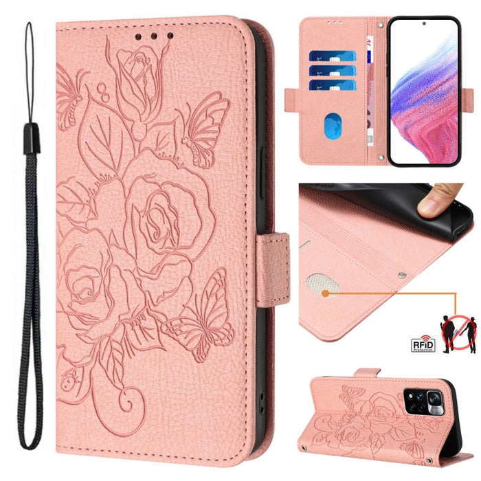 Funda de cuero antirrobo para teléfono con RFID y diseño de rosas en relieve, For Redmi A2+ / Xiaomi Poco C51, For Redmi A1+ 4G / Xiaomi Poco C50 4G, For Redmi Note 11 Pro 5G / 4G / Global, For Redmi Note 11 Pro+ 5G / 12 Pro 4G Global                  ...