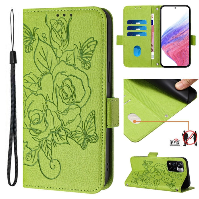 Funda de cuero antirrobo para teléfono con RFID y diseño de rosas en relieve, For Redmi Note 10 4G / Note 10S 4G, For Redmi Note 11 Pro+ 5G European, For Redmi 10C / Xiaomi Poco C40, For Redmi Note 11S 5G / Xiaomi Poco M4 Pro 5G, For Redmi 10A / 9C    ...