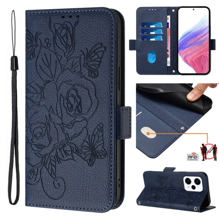 Funda de cuero antirrobo para teléfono con RFID y diseño de rosas en relieve, For Redmi K70 Ultra 5G Global, For Redmi 13 4G / Note 13R, For Redmi A3 / Xiaomi Poco C61 4G Global, For Redmi Note 13 Pro 4G Global, For Redmi 13C 4G Global / Xiaomi Poco C6...